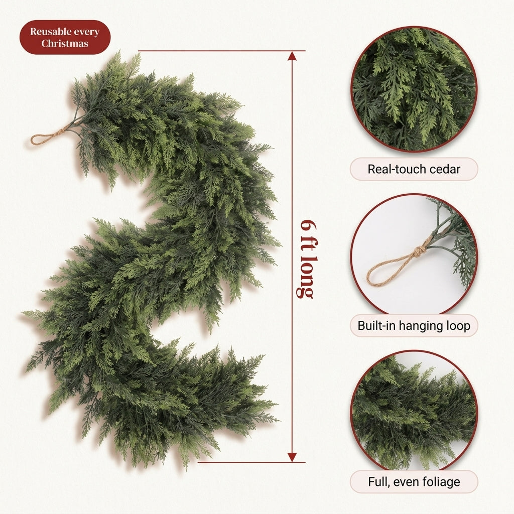 6ft Artificial cedar garland